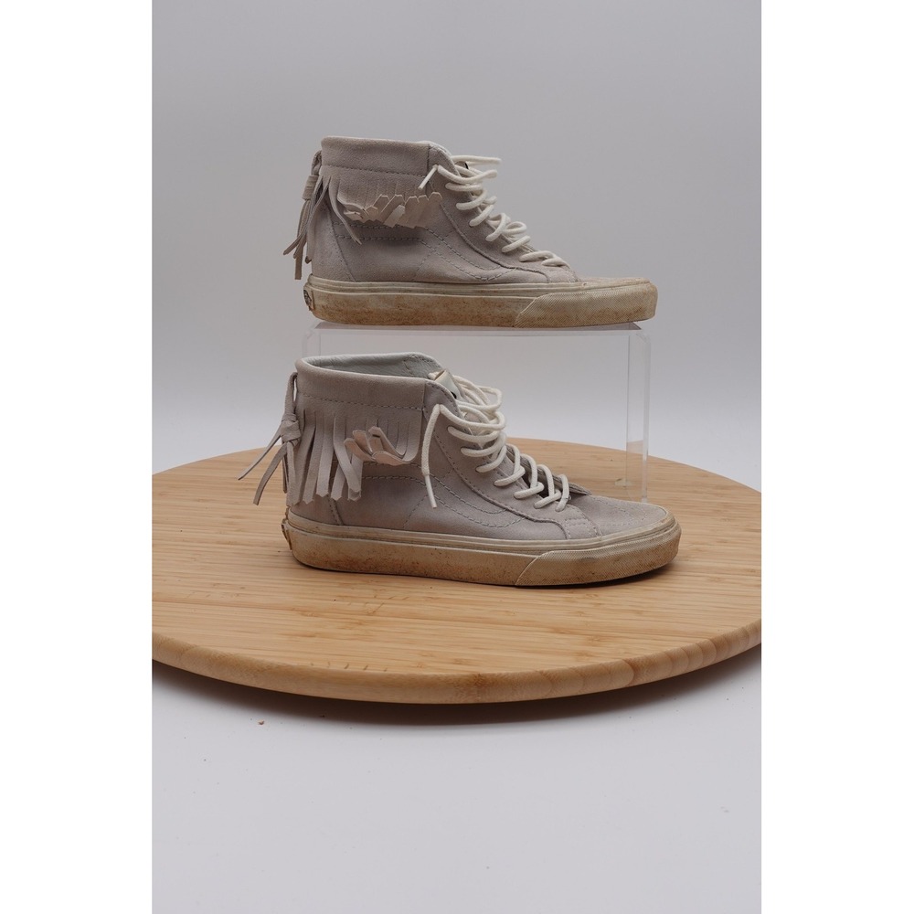 Vans Sk8-Hi Fringe Shoes Womens Size 5 34.5 Gray Suede High Top Skate Sneakers
